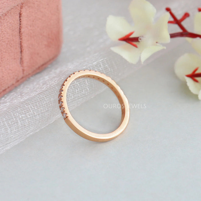 Rose Gold Round Cut Stackable Half Eternity Wedding Band