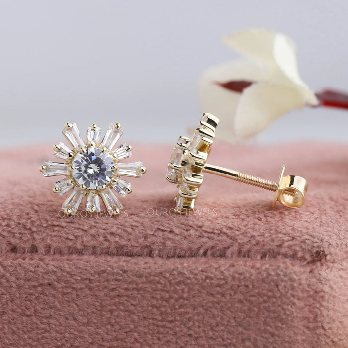 [Yellow Gold Screw Back Diamond Earrings]-[Ouros Jewels]