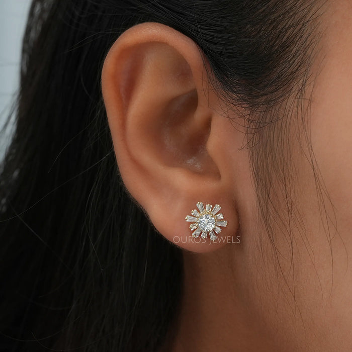 [Tapered Baguette Stud Earrings]-[Ouros Jewels]