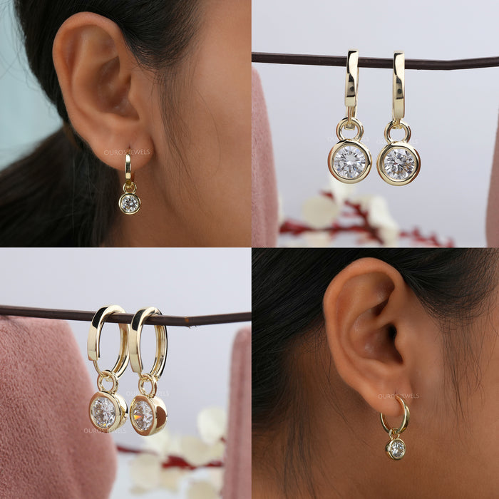 Round Diamond Bezel  Set Hoop Earrings