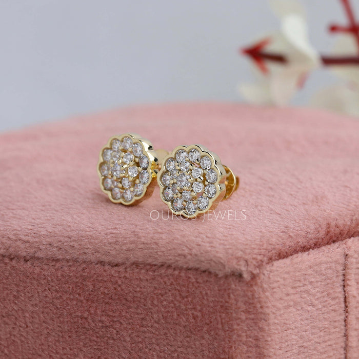 [Round Cluster Diamond Stud Earrings Best Gift For Her]-[Ouros Jewels]