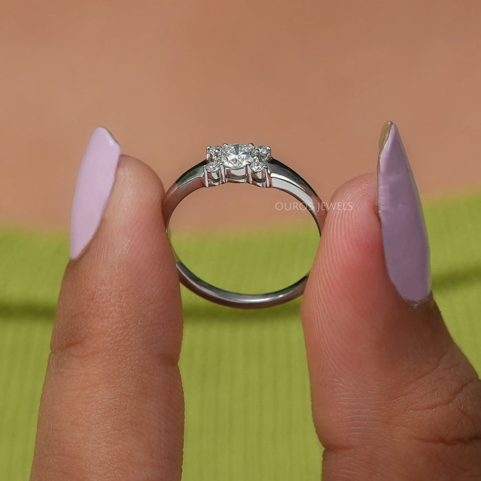 In Finger View of Round Cut Lab Made Diamond Engagement Ring