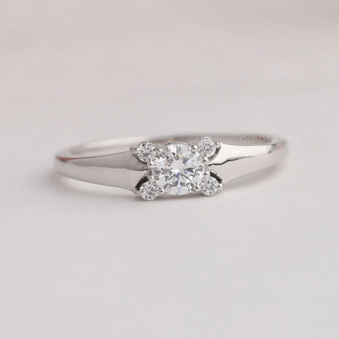 Round Cut Lab Grown Diamond Dainty Engagement Ring In White Gold