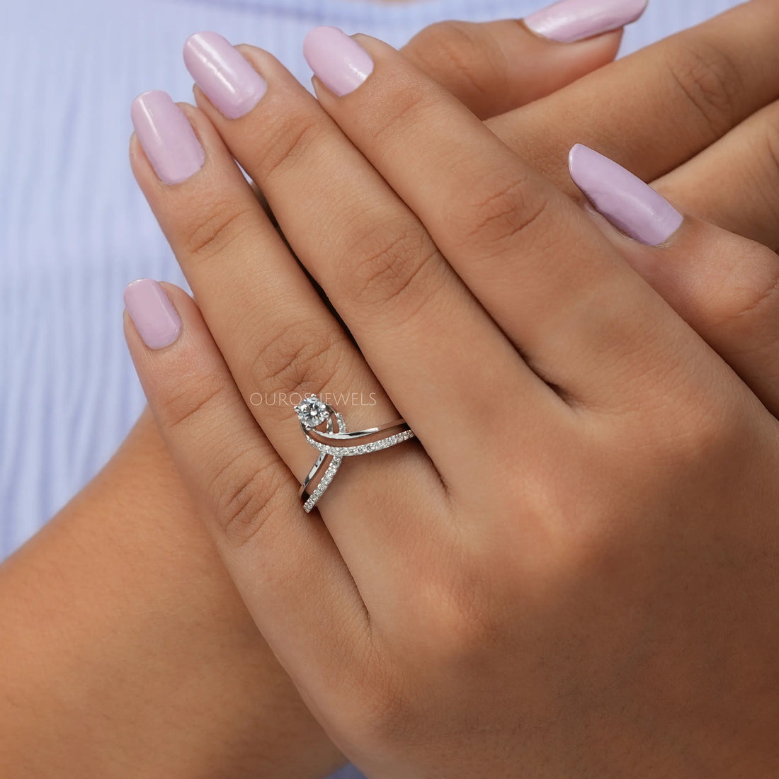 Curved Round Cut Lab Grown Diamond Wedding Band