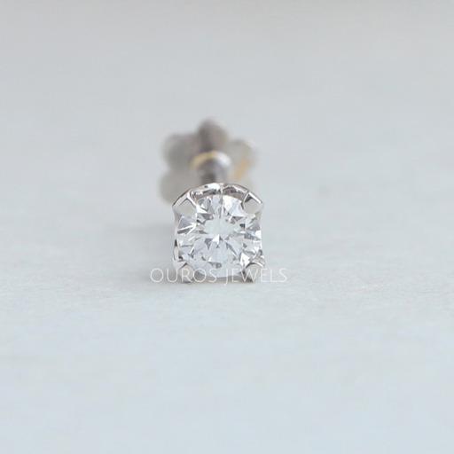 [Front View of Nose Pin With Round Shape Diamond]-[Ouros Jewels]