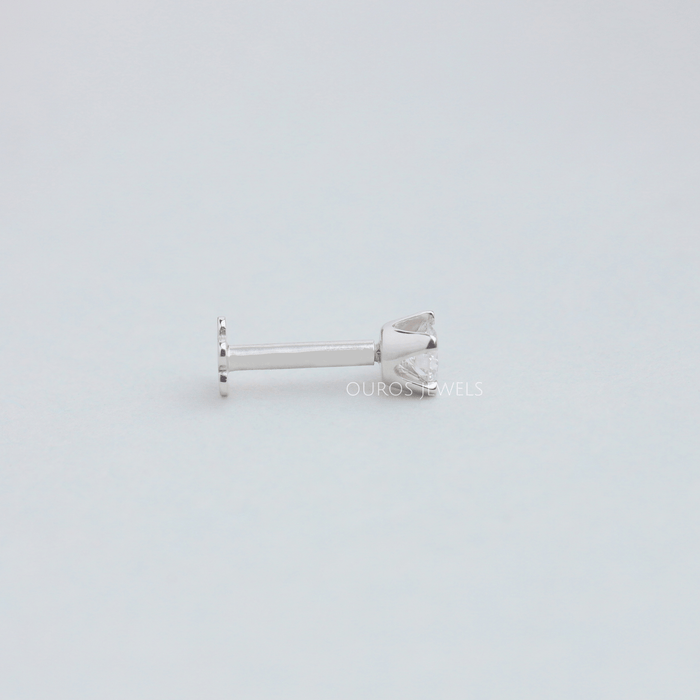 [Side Look on Round Diamond Nose Pin]-[Ouros Jewels]