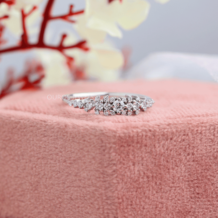 [14k White Gold Cluster Diamond Engagement Ring]-[Ouros Jewels]