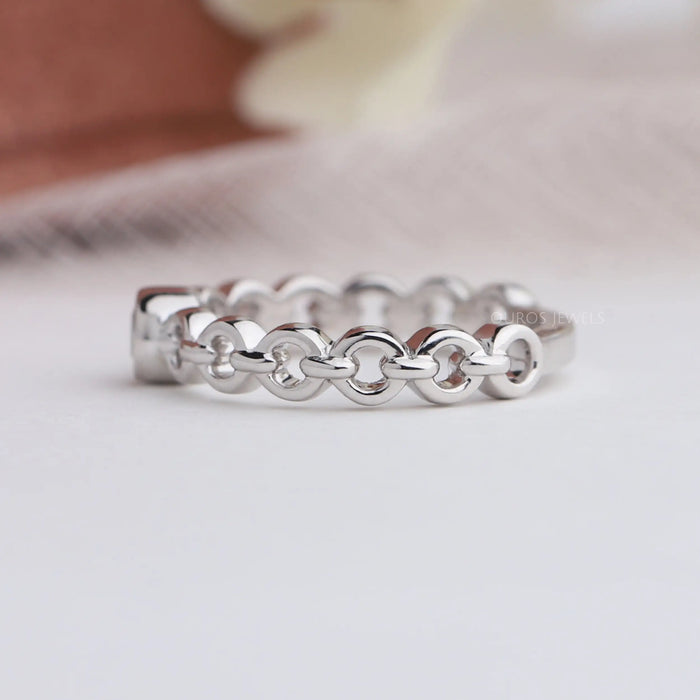 [Curb Link Chain Ring in 14k White Gold]-[Ouros Jewels]
