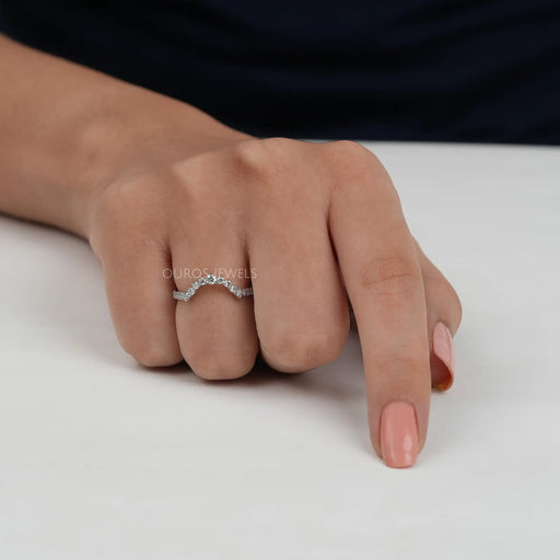 In finger look of round curved lab created diamond wedding ring
