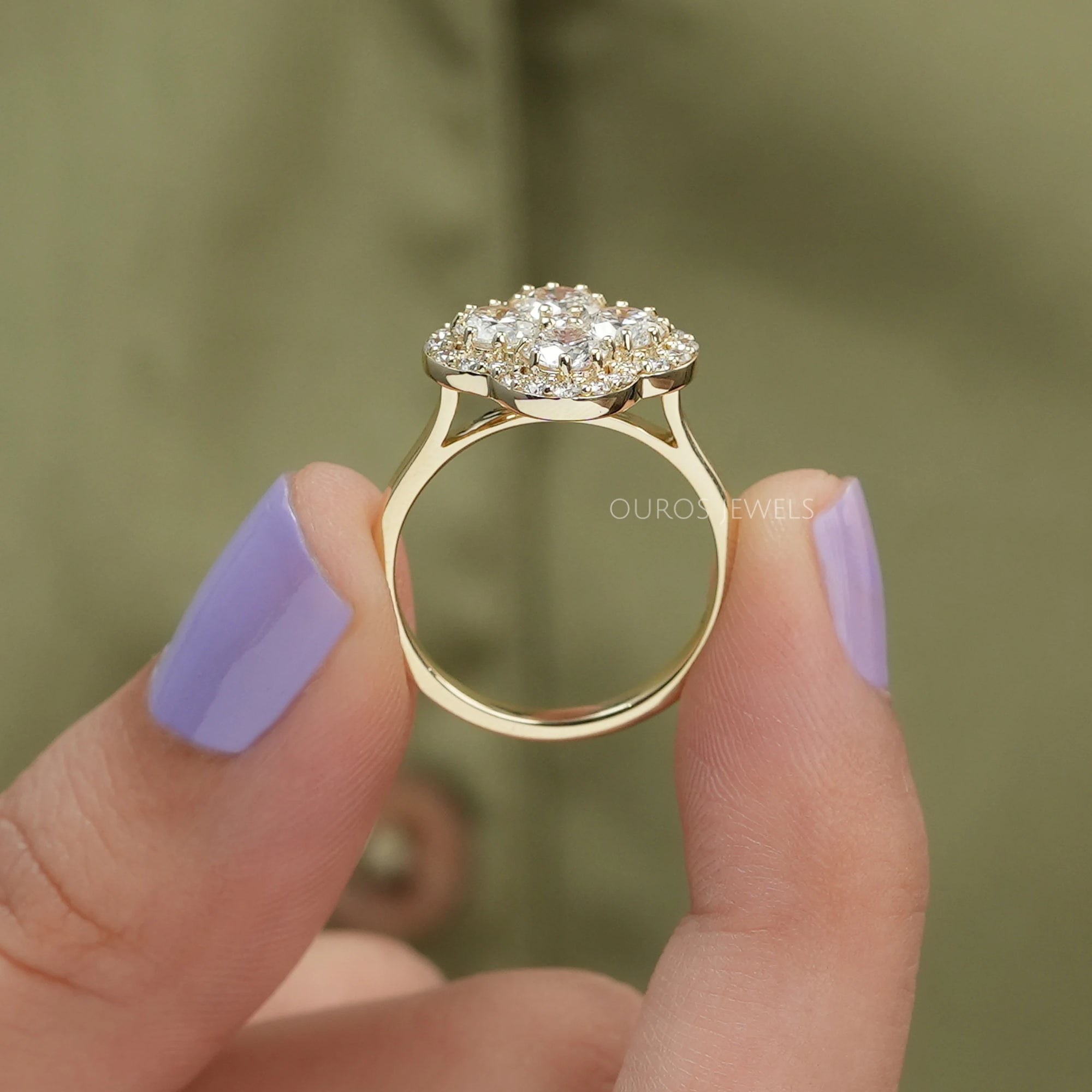 Floral Shape Round Diamond Halo Engagement Ring