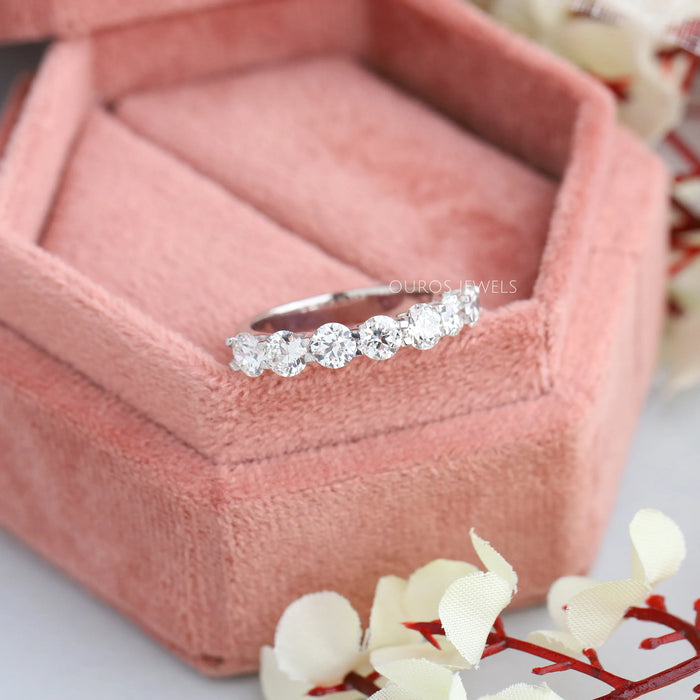 Sparkling old cut lab diamond wedding band in jewelry box