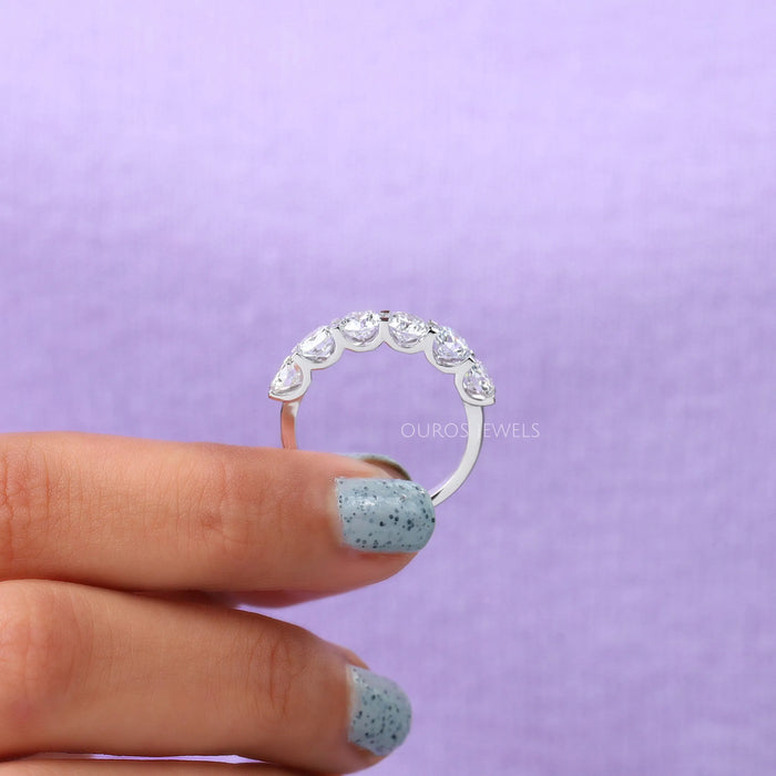 U shaped prong diamond wedding band crafted with round cut lab diamonds