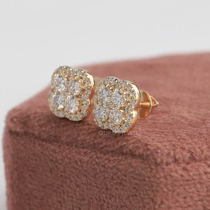 [Side View of Round Diamond Stud Earrings]-[Ouros Jewels]