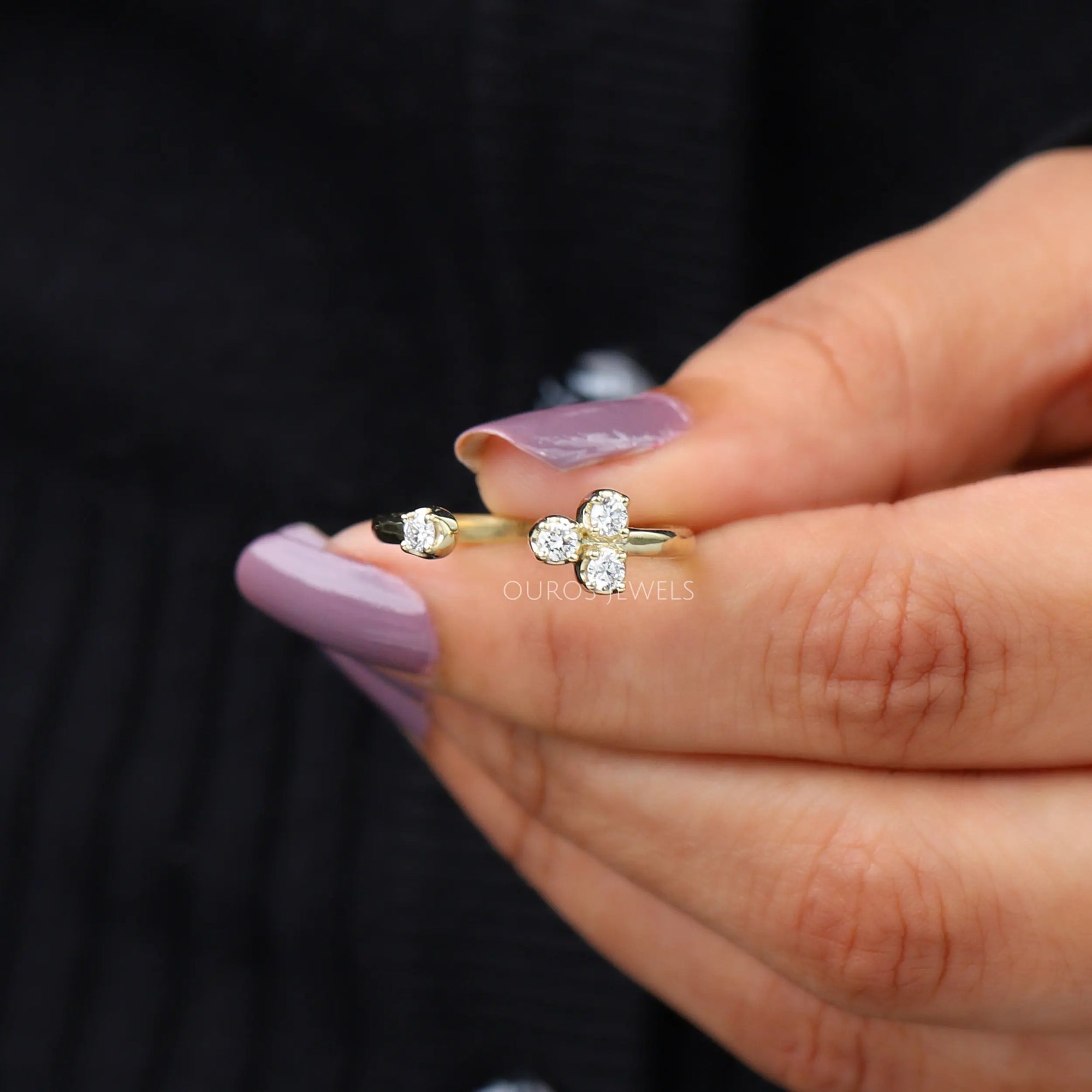 Round Diamond Open Cuff Wedding Band Rings