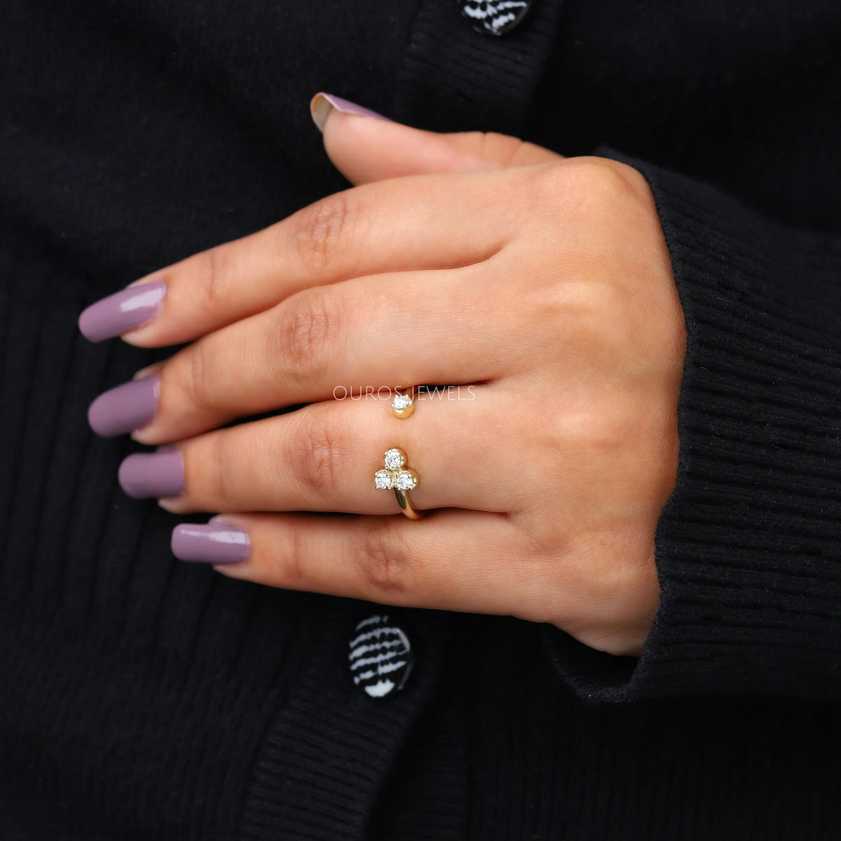 Round Diamond Open Cuff Wedding Band Rings