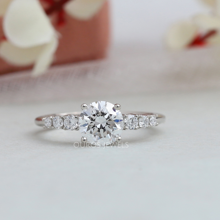 7 Stone Round Cut Solitaire Accent Engagement Ring