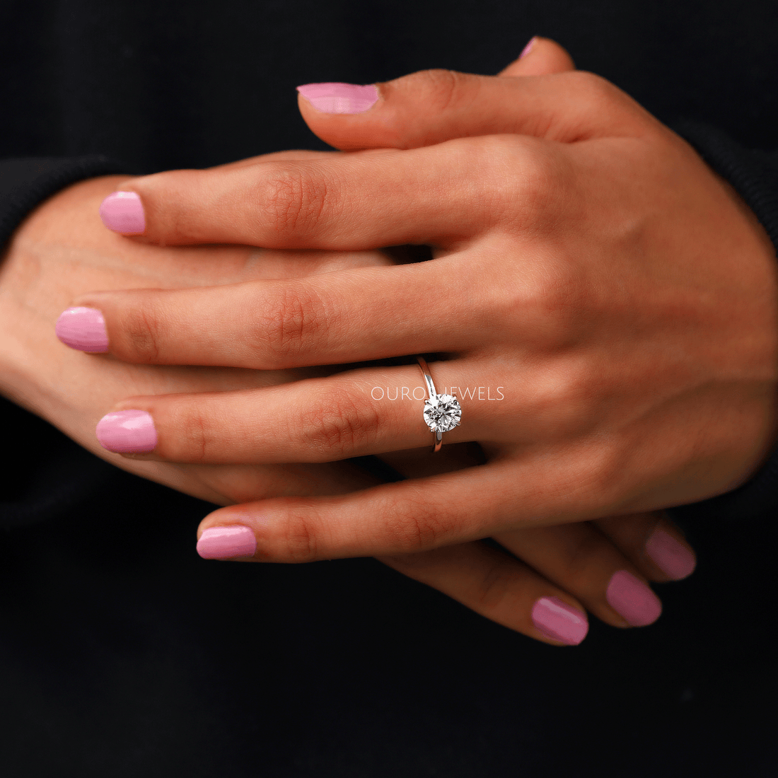 Round Lab Diamond Hidden Halo Solitaire Engagement Ring Rings