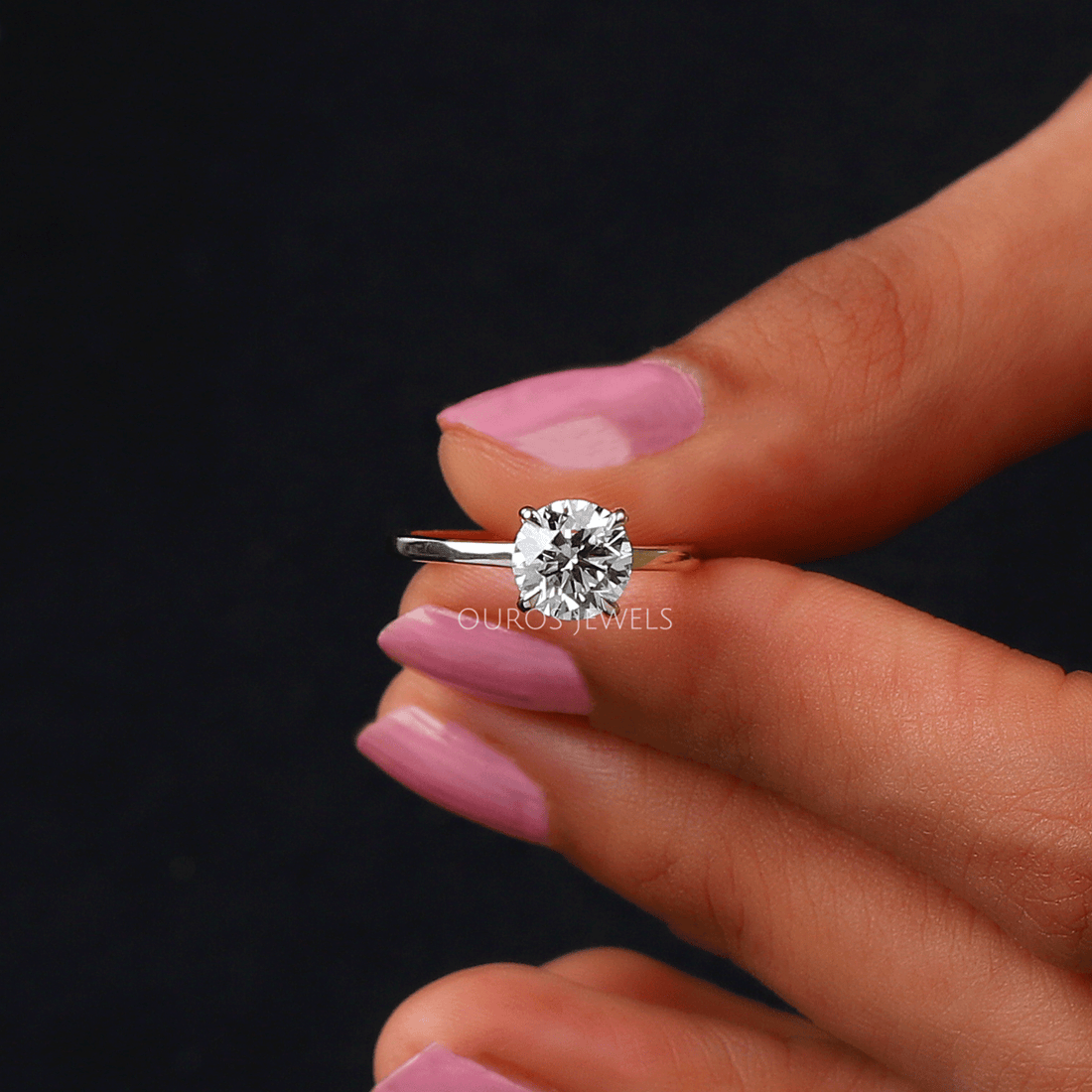 Round Lab Diamond Hidden Halo Solitaire Engagement Ring Rings