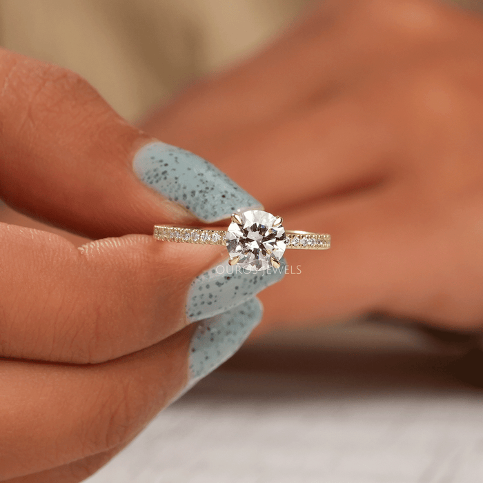 [1 Carat Brilliant Cut Round Diamond Solitaire With Accent Stone Engagement Ring]-[Ouros Jewels]