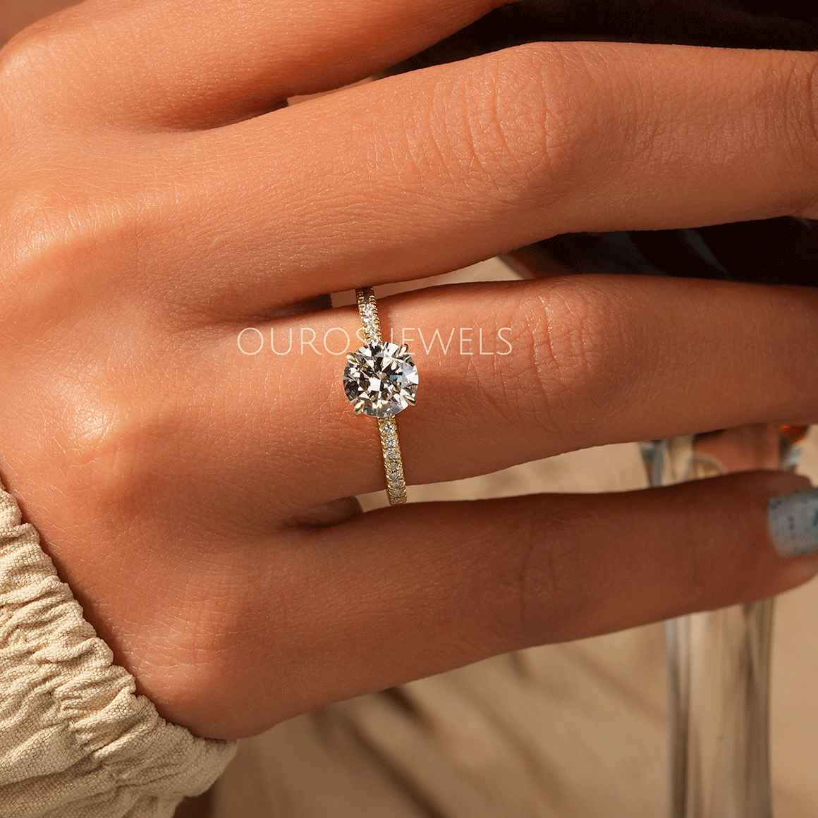 Round Cut Hidden Halo Solitaire Accent Engagement Ring Ring