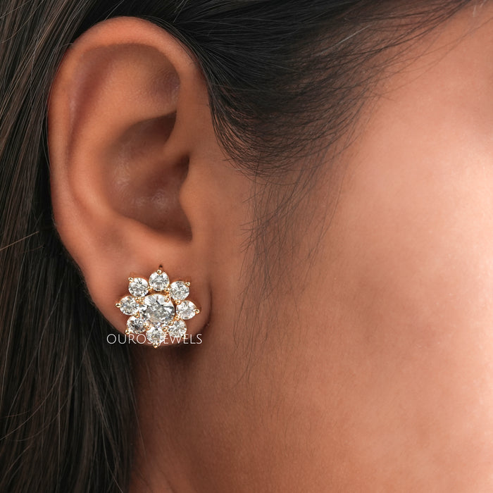 [Sparkling Lab Grown Diamonds In Cluster Stud]-[Ouros Jewels]