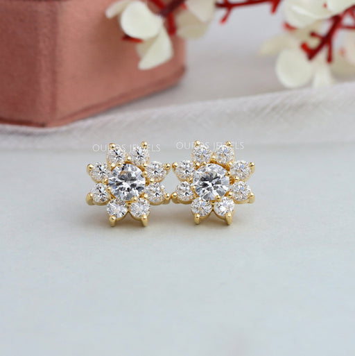 [Round Prongs Of Floral Stud Earrings]-[Ouros Jewels]