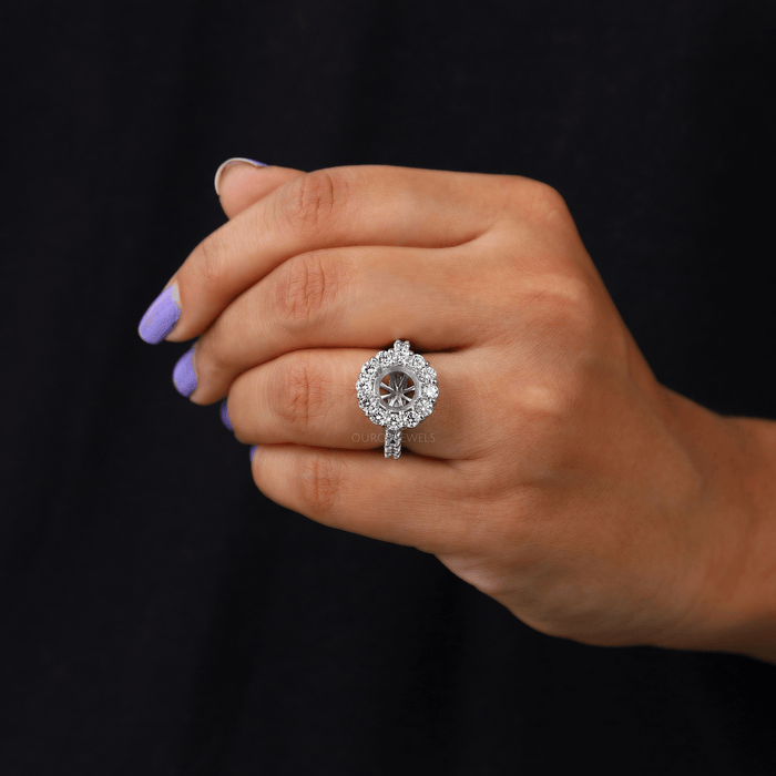 Halo With Solitaire Accent Diamond Semi Mount Ring
