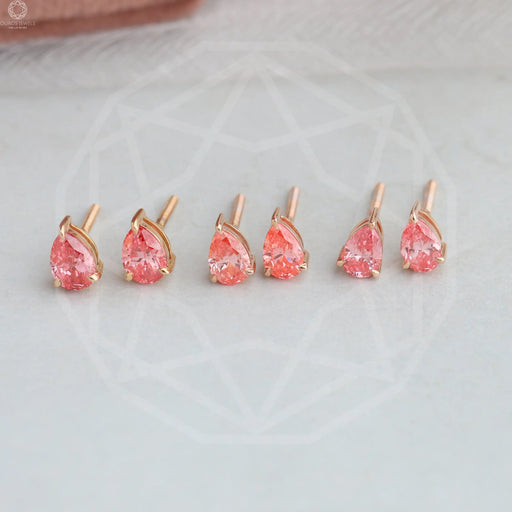 [Three Pair of Pink Pear Cut Stud Earrings]-[Ouros Jewels]