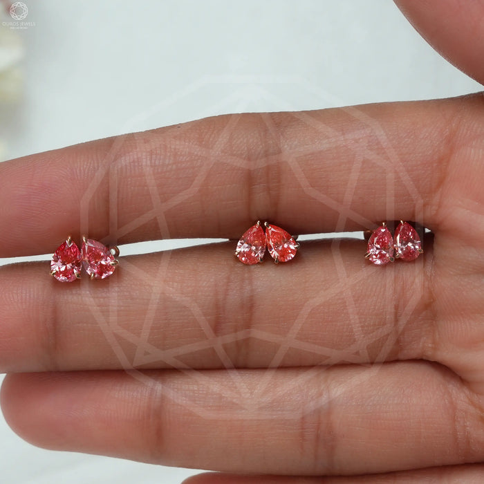 [Pink Diamond Stud Earrings in 3 Pair]-[Ouros Jewels]