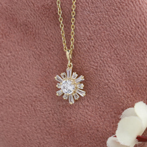 Tapered Baguette And Round Cluster Diamond Necklace Necklaces