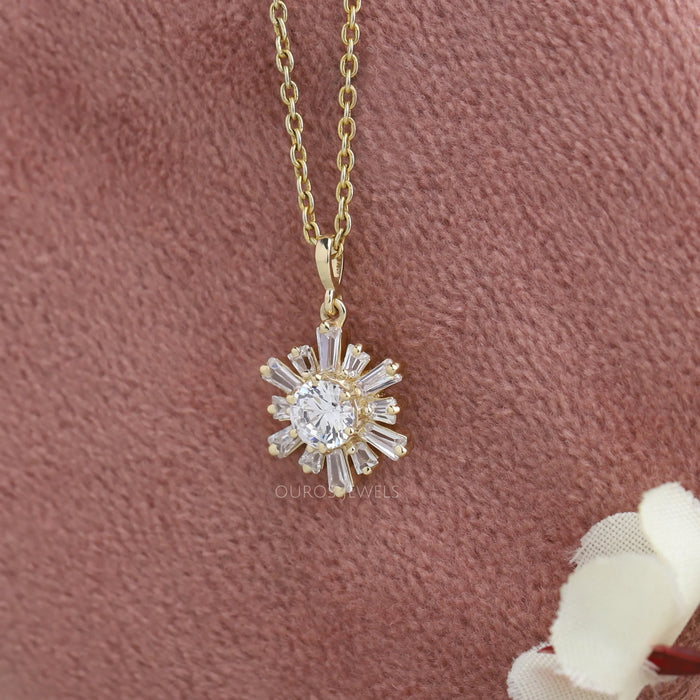 [Sunflower Diamond Pendant 14K Yellow Gold]-[Ouros Jewels]