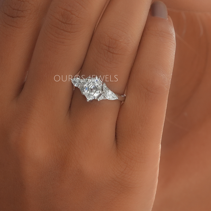 In Finger Look Of Moval Three Stone Lab Created Diamond engagement Ring