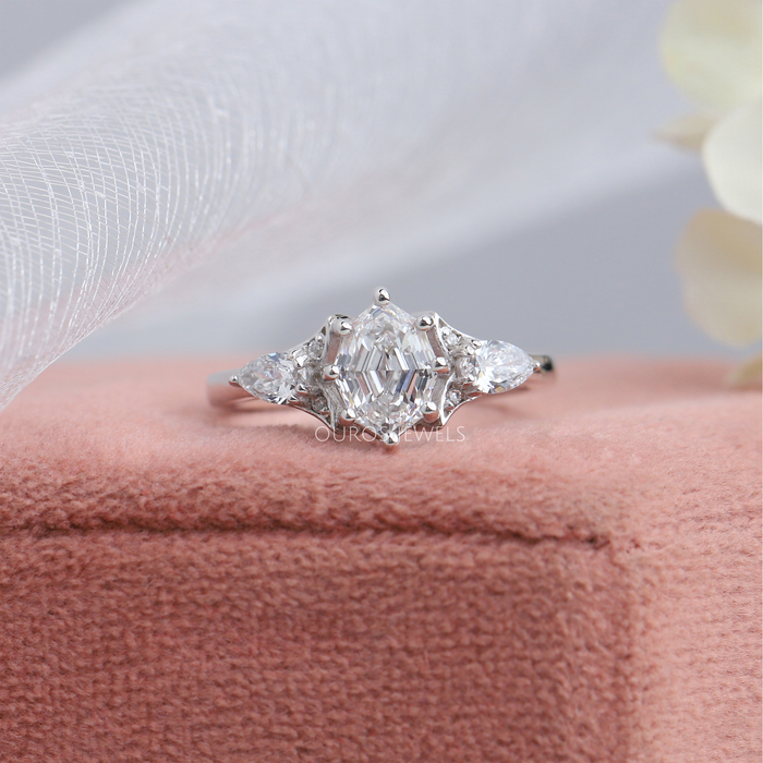 Closer Look Of Three Stone Lab Grown Eco Friendly Diamond Engagement Ring