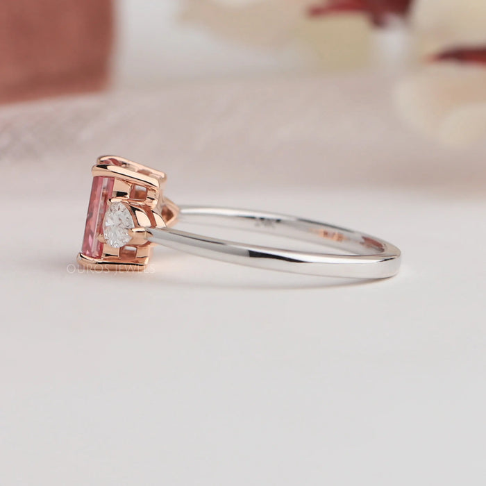 Side View Of Two Tone Three Stone Engagement Ring 