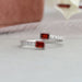 Red emerald lab manufactured diamond ring with classic four prongs in 14k solid white gold