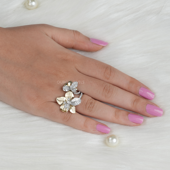 [Looks Of Big Flower Ring On Hand]-[Ouros Jewels]