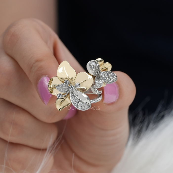 Two Tone Big Flower Wedding Ring Ouros Jewels Ouros Jewels LLC