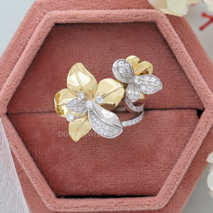 [Two Tone Floral Style Wedding Ring]-[Ouros Jewels]