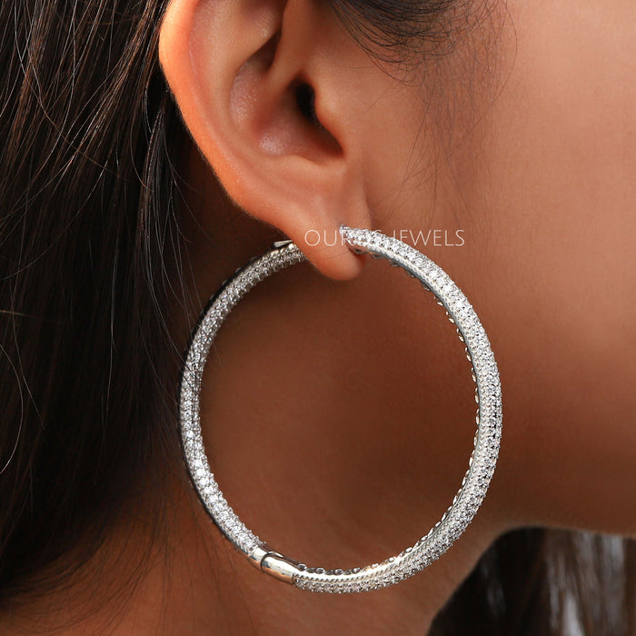 [Round Hoop Earring with Pave Setting] [Ouros Jewels]