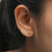 Yellow princess cut solitaire lab created diamond stud earrings in ear look.