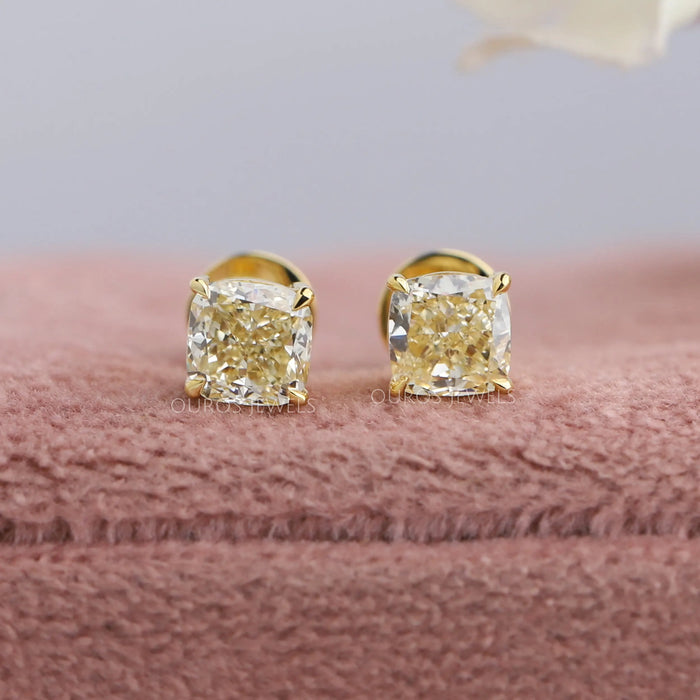 1.42 Carat Fancy Yellow Diamond Cushion Cut Three Stone Ring