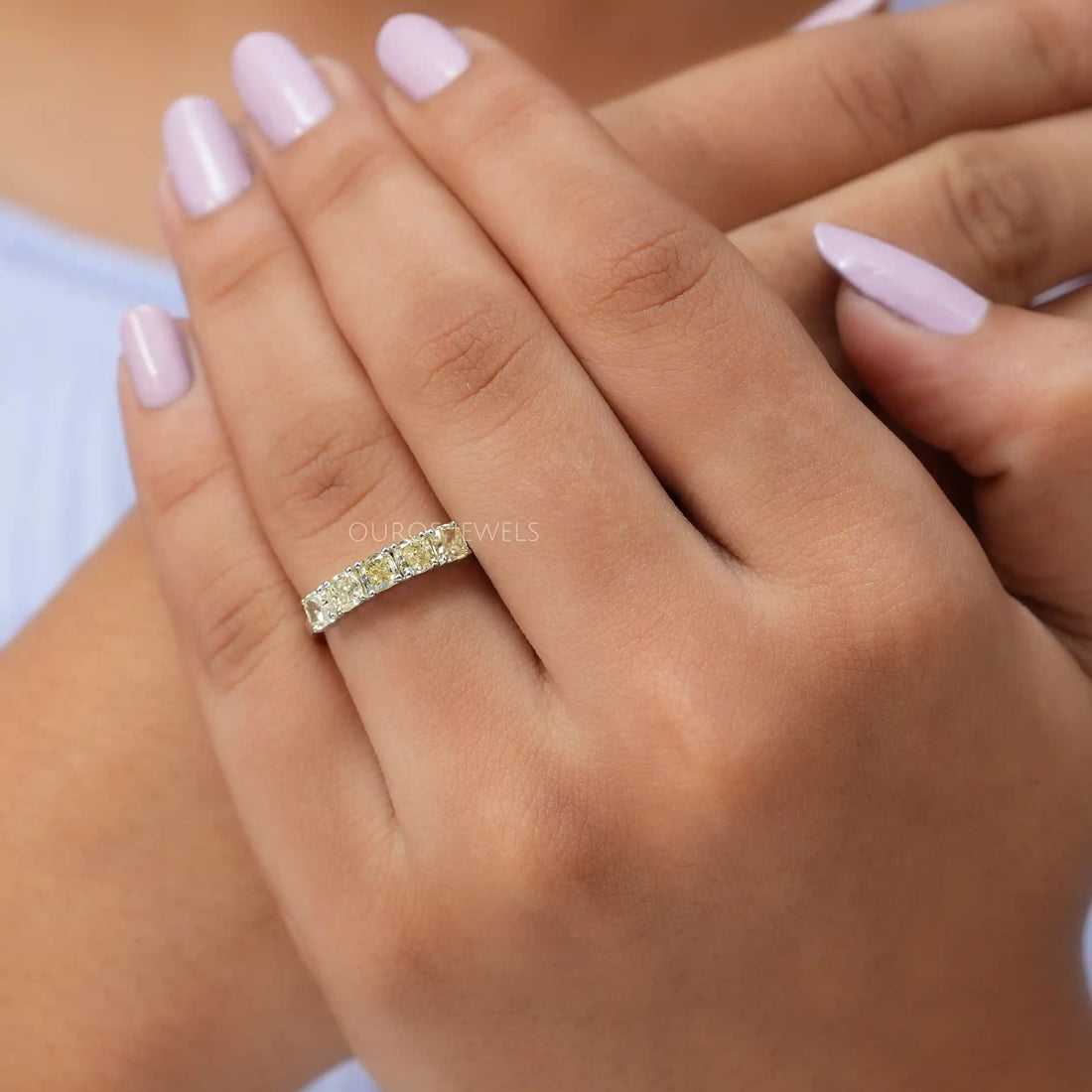 Yellow Cushion Cut Five Stone Diamond Ring