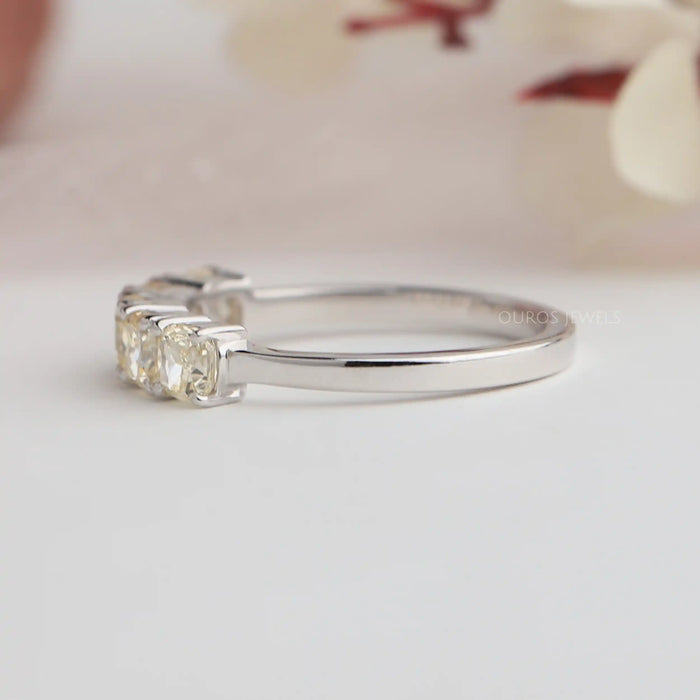 14k white gold shank of cushion five stone engagement ring