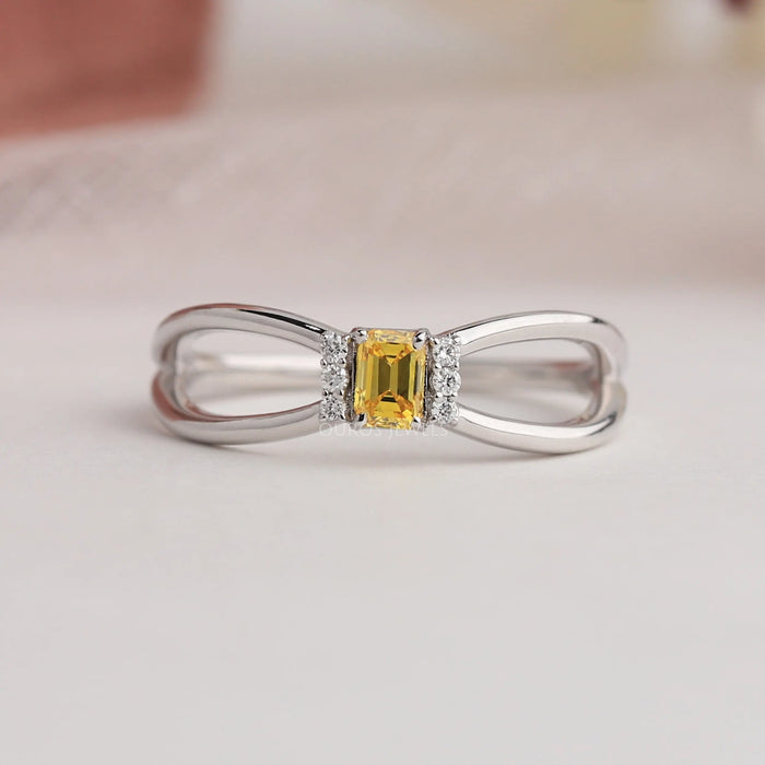 Front look of Yellow Emerald Cut Diamond Promise Ring