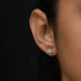In ear look of fancy lab made diamond earring with pear shape diamonds