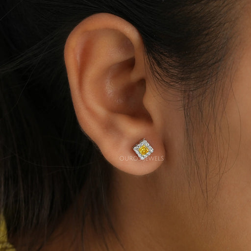 Princess Cut Fancy Yellow Diamond Cluster Stud Earrings (E4379) – R&R  Jewelers