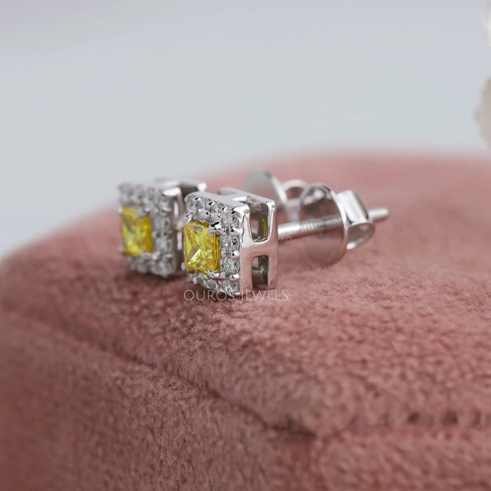 [Antique Yellow Diamond Stud Earrings]-[Ouros Jewels]